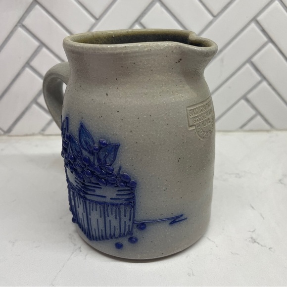 Salmon Falls Stoneware Pitcher Stoneware in Blueberry Basket Pattern 1982 - Picture 3 of 6